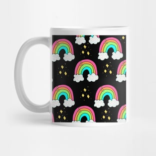 rainbow and cloud print in black Mug